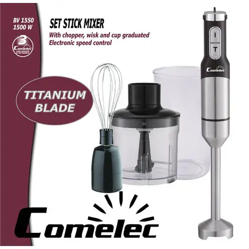Comelec BV1550 licuadora Batidora de inmersión 1500 W Negro, Acero inoxidable