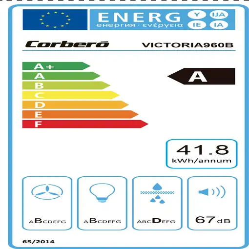 Corbero VICTORIA960B campana De pared Negro A 594,2 m³/h