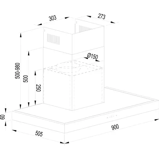 Corbero ATHABASCA9100XB campana De pared Negro, Acero inoxidable A++ 958 m³/h