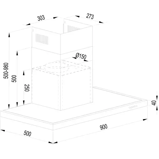 Corbero VOSTOK960B campana De pared Negro A 647,7 m³/h