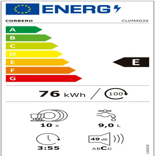 Lavavajillas 448 mm 10 place settings CLVM403X CORBERO