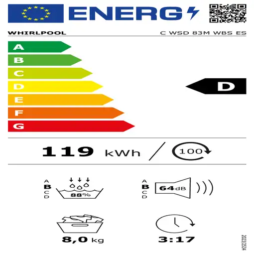 Whirlpool C WSD 83M WBS ES secadora Independiente Carga frontal 8 kg Blanco