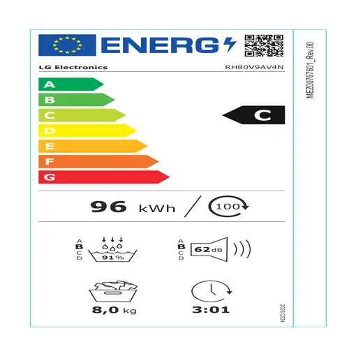 LG RH80V9AV4N secadora Independiente Carga frontal 8 kg Blanco