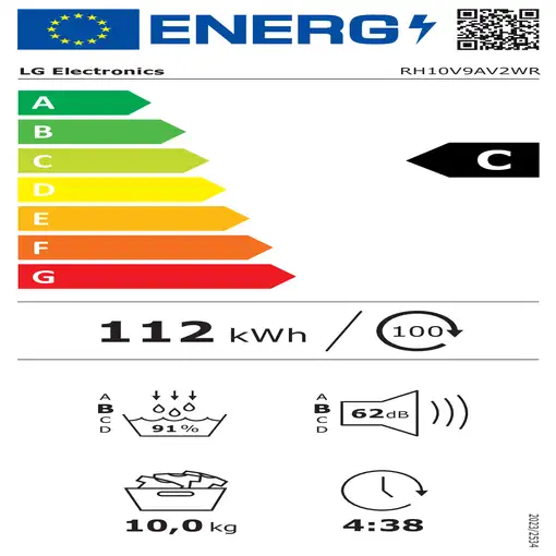 LG RH10V9AV2WR secadora Independiente Carga frontal 10 kg Blanco