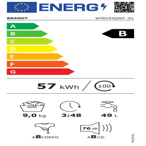 Lavadora carga frontal 9 kg 1400 RPM Blanco WFB193QWP BRANDT