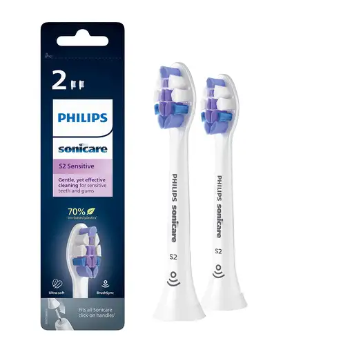 Philips S2 Sensitive HX6052/10 Pack de 2 cabezales blancos de cepillos Sonicare