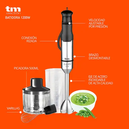 TM Electron TMPBA017 licuadora Batidora de inmersión 1200 W Negro, Acero satinado