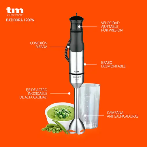 TM Electron TMPBA016 licuadora Batidora de inmersión 1200 W Negro, Acero satinado