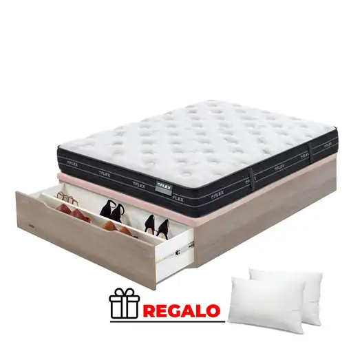 Pack Flex Nube + Canapé Madera25 Zapatero + Almohada/s (135x190 - Natural) Pack Flex Nube + Canapé Madera25 Zapatero + Almohada/s (135x190 - Natural)