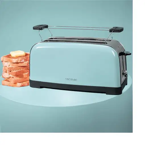 Tostador azul, 2 ranuras anchas, 1500W, Toastin' Time 1500 Blue CECOTEC