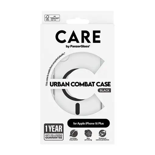 PanzerGlass CARE™ by ® Urban Combat Case Transparent w. Black MagSafe iPhone 16 Pl