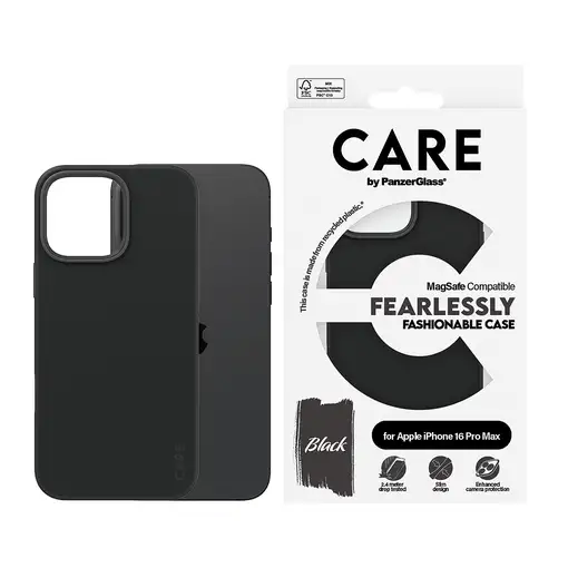 PanzerGlass CARE by ® Fashionable Case Black w. MagSafe iPhone 16 Pro Max funda