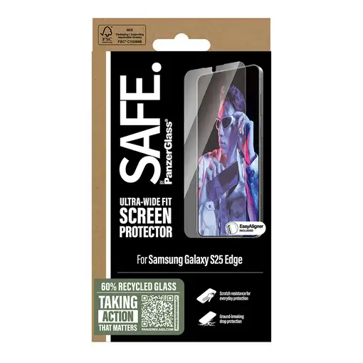 PanzerGlass SAFE. by ® Screen Protector Samsung S25 Edge | Ultra-Wide Fit