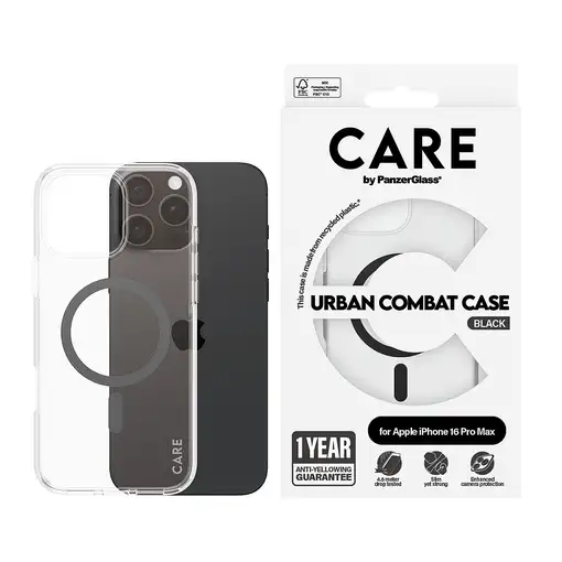 PanzerGlass CARE™ by ® Urban Combat Case Transparent w. Black MagSafe iPhone 16 Pr