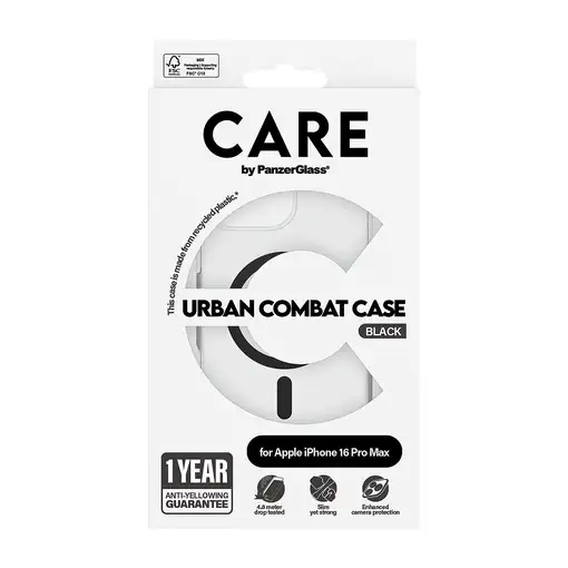 PanzerGlass CARE™ by ® Urban Combat Case Transparent w. Black MagSafe iPhone 16 Pr