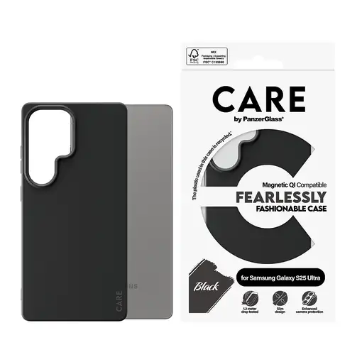 PanzerGlass CARE by ® Fashionable Black w. Qi Compatible Samsung Galaxy S25 Ultra