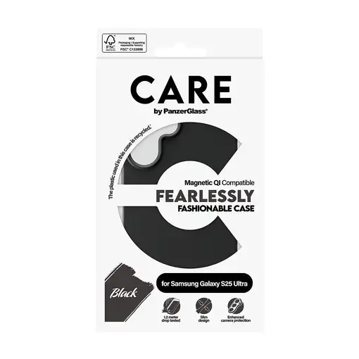 PanzerGlass CARE by ® Fashionable Black w. Qi Compatible Samsung Galaxy S25 Ultra