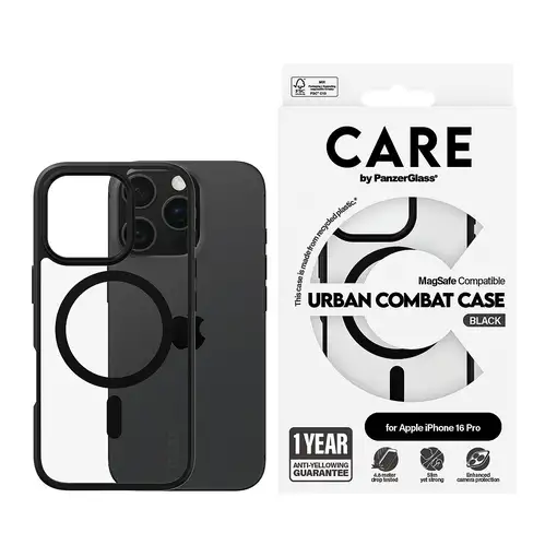 PanzerGlass CARE™ by ® Urban Combat Case Transparent w. Black Frame & MagSafe iPho
