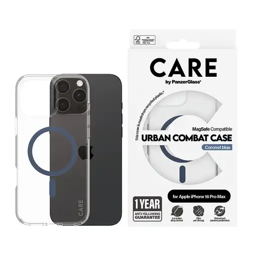 PanzerGlass CARE by ® Flagship Case Transparent Combat w. Blue iPhon16 Pro Max