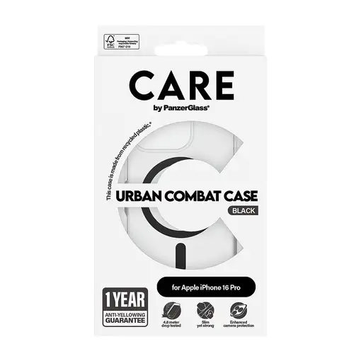 PanzerGlass CARE™ by ® Urban Combat Case Transparent w. Black MagSafe iPhone 16 Pr