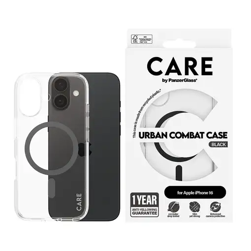 PanzerGlass CARE™ by ® Urban Combat Case Transparent w. Black MagSafe iPhone 16 fu