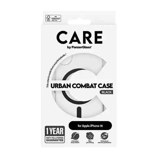 PanzerGlass CARE™ by ® Urban Combat Case Transparent w. Black MagSafe iPhone 16 fu