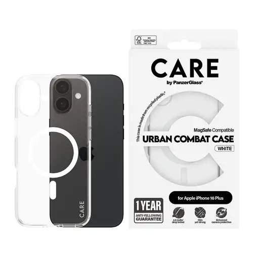 PanzerGlass CARE™ by ® Urban Combat Case Transparent w. White MagSafe iPhone 16 Pl