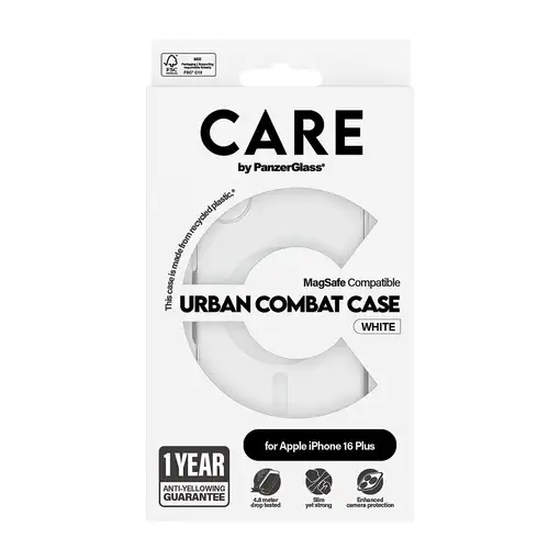 PanzerGlass CARE™ by ® Urban Combat Case Transparent w. White MagSafe iPhone 16 Pl