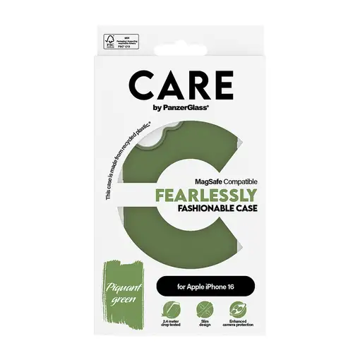 PanzerGlass CARE by ® Fashionable Case Green w. MagSafe iPhone 16 funda