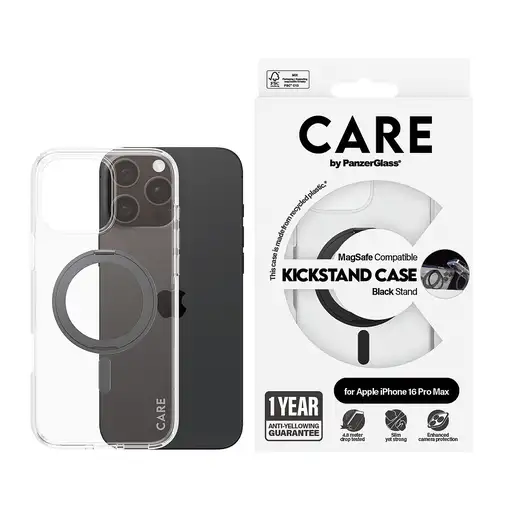 PanzerGlass CARE™ by ® Case Transparent w. Black Kickstand & MagSafe iPhone 16 Pro