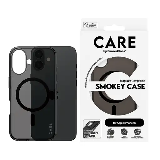 PanzerGlass CARE™ by ® Urban Combat Case Smokey w. Black MagSafe iPhone 16 funda p