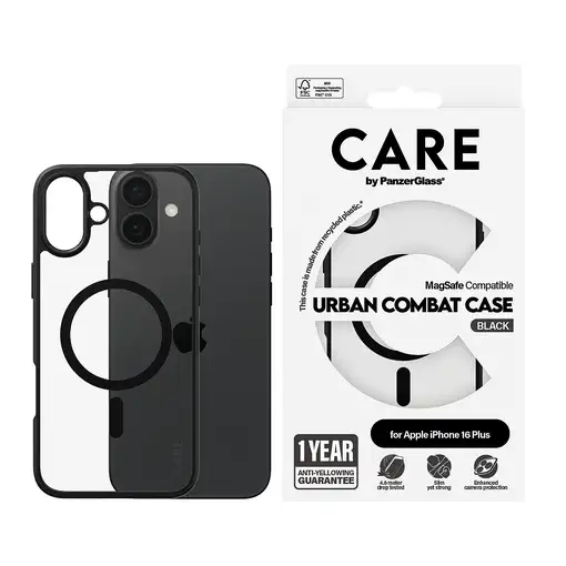 PanzerGlass CARE™ by ® Urban Combat Case Transparent w. Black Frame & MagSafe iPho