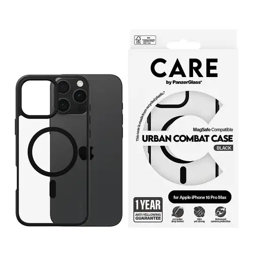 PanzerGlass CARE™ by ® Urban Combat Case Transparent w. Black Frame & MagSafe iPho