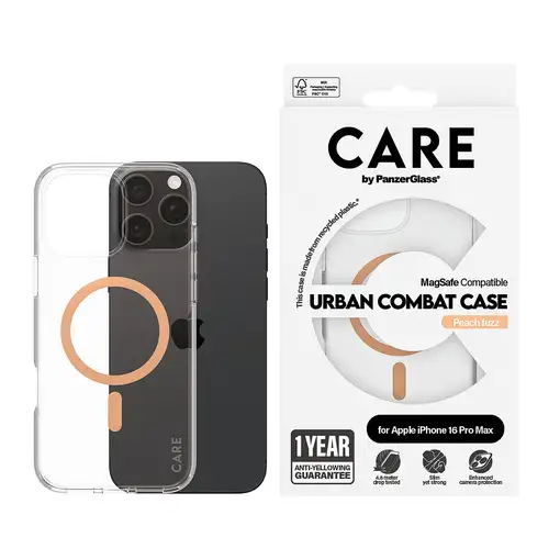PanzerGlass CARE™ by ® Urban Combat Case Transparent w. Peachy MagSafe iPhone 16 P