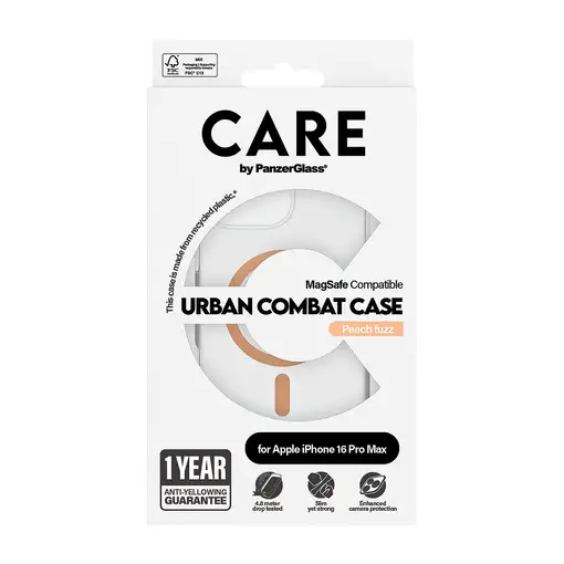 PanzerGlass CARE™ by ® Urban Combat Case Transparent w. Peachy MagSafe iPhone 16 P
