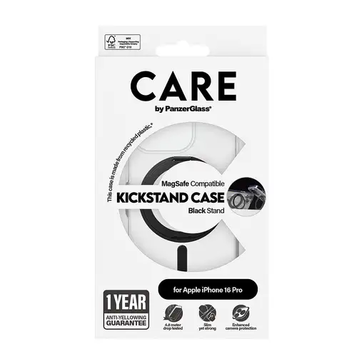 PanzerGlass CARE™ by ® Case Transparent w. Black Kickstand & MagSafe iPhone 16 Pro