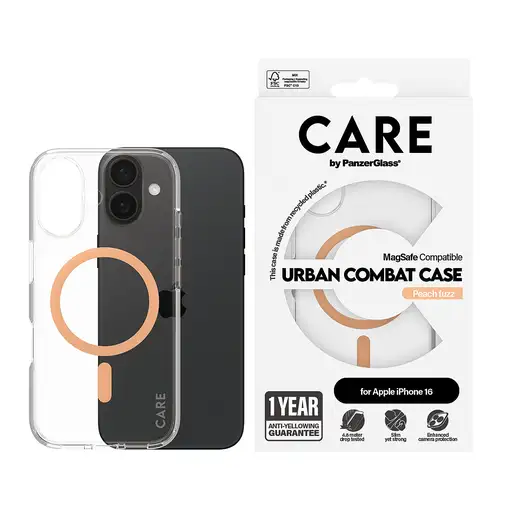 PanzerGlass CARE™ by ® Urban Combat Case Transparent w. Peachy MagSafe iPhone 16 f