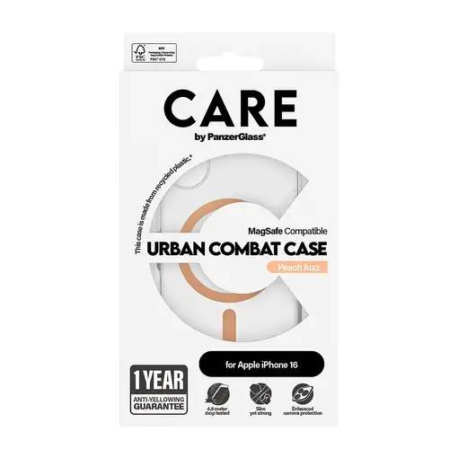 PanzerGlass CARE™ by ® Urban Combat Case Transparent w. Peachy MagSafe iPhone 16 f