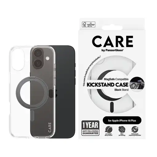 PanzerGlass CARE™ by ® Case Transparent w. Black Kickstand & MagSafe iPhone 16 Plu