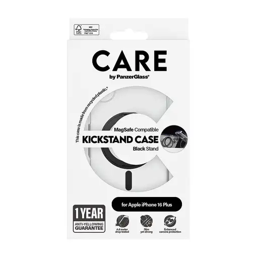 PanzerGlass CARE™ by ® Case Transparent w. Black Kickstand & MagSafe iPhone 16 Plu