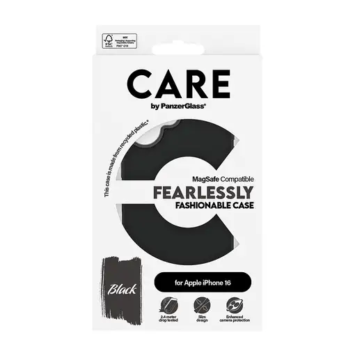 PanzerGlass CARE™ by ® Case Black w. MagSafe iPhone 16 funda para teléfono móvil N
