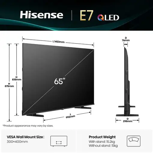 Televisor QLED 65" 4K Ultra HD Negro Smart 20016403 HISENSE