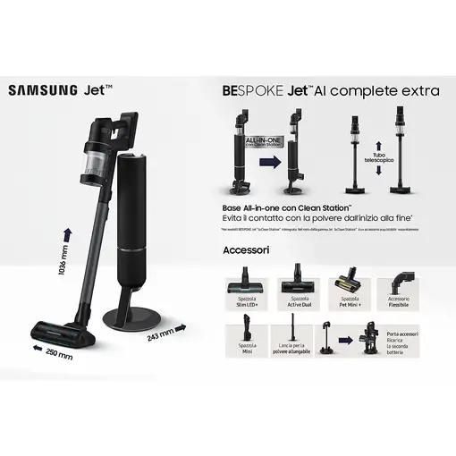 Samsung VS28C9784QK Aspiradora escoba 2 en 1 Batería Secar Sin bolsa 1200, 730 Neg