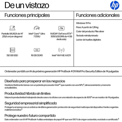 HP 77709 portátil ProBook 4 G1i AI Wolf Pro Security Edition