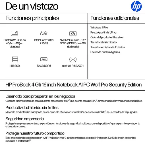 HP 77709 portátil ProBook 4 G1i AI Wolf Pro Security Edition