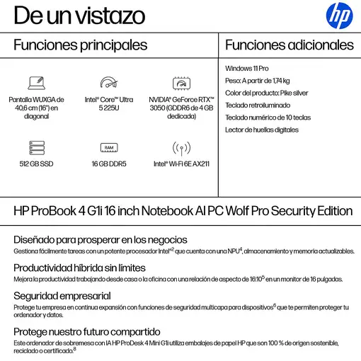 HP 77709 portátil ProBook 4 G1i AI Wolf Pro Security Edition
