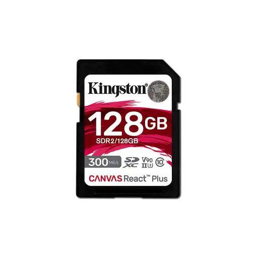 Kingston Technology 128GB Canvas React Plus SDXC UHS-II 300R/260W U3 V90 for Full