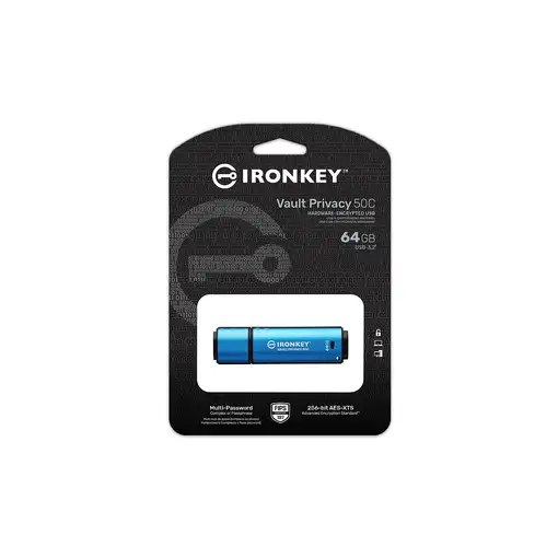 Kingston Technology IronKey 64GB USB-C Vault Privacy 50C cifrado AES-256, FIPS 197