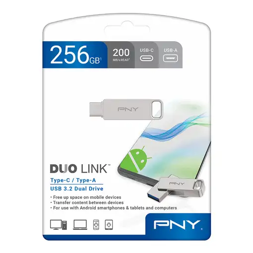 PNY DUO LINK unidad flash USB 256 GB USB Type-A / USB Type-C 3.2 Gen 1 (3.1 Gen 1)