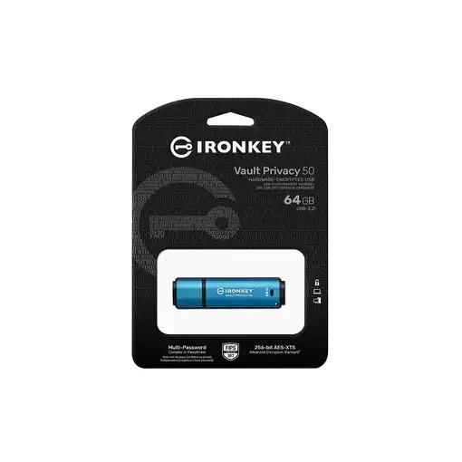 Kingston Technology IronKey 64GB Vault Privacy 50 cifrado AES-256, FIPS 197